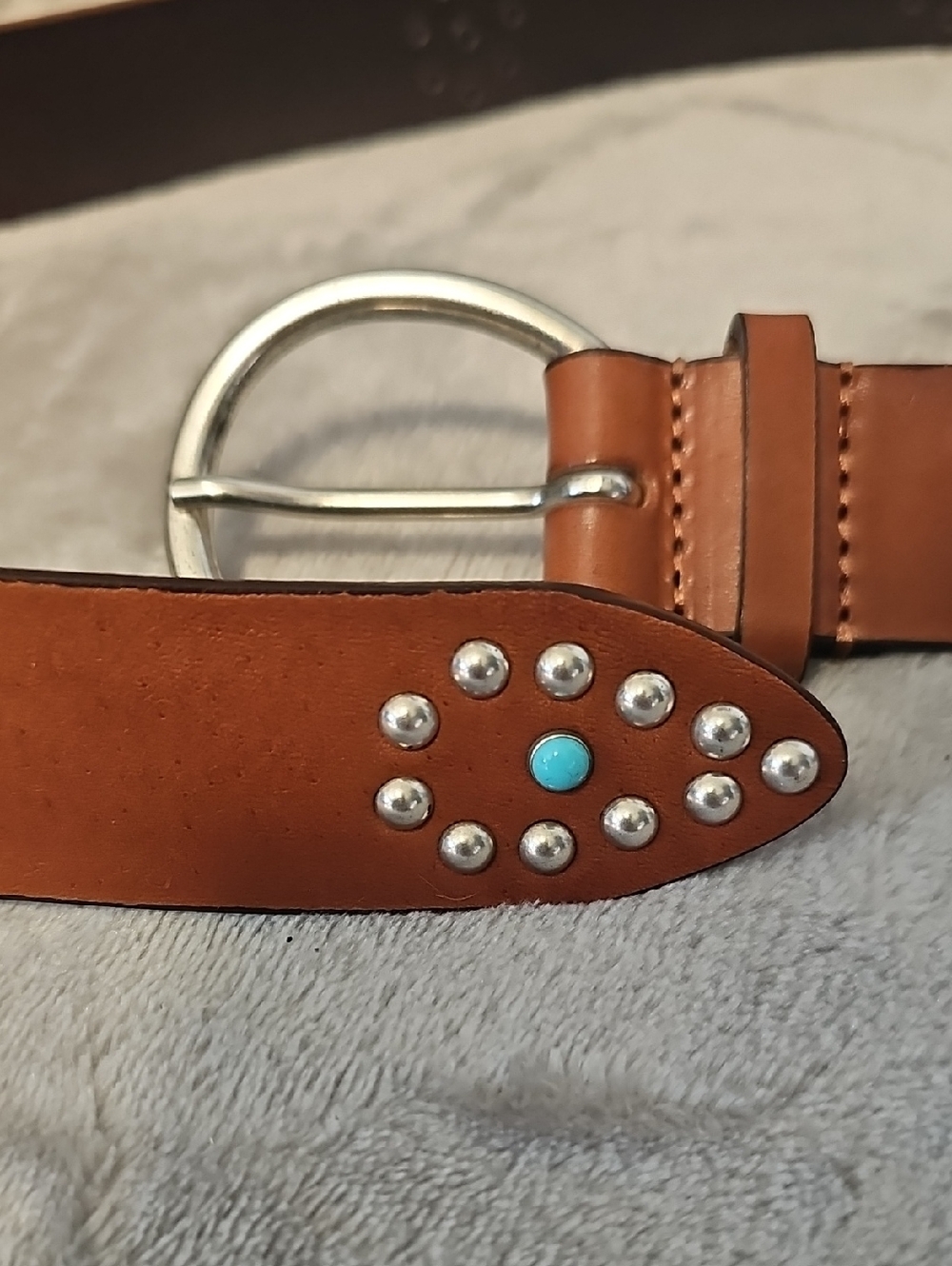 NWOT JJill Brown Leather Turquoise Studded Belt XL - Picture 4 of 6